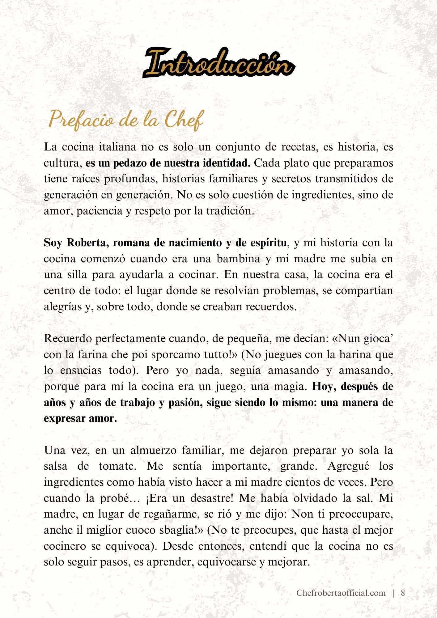 Primera Pagina de Introduccion de Italia En Tus Manos - La Cocina Italiana con Chef Roberta