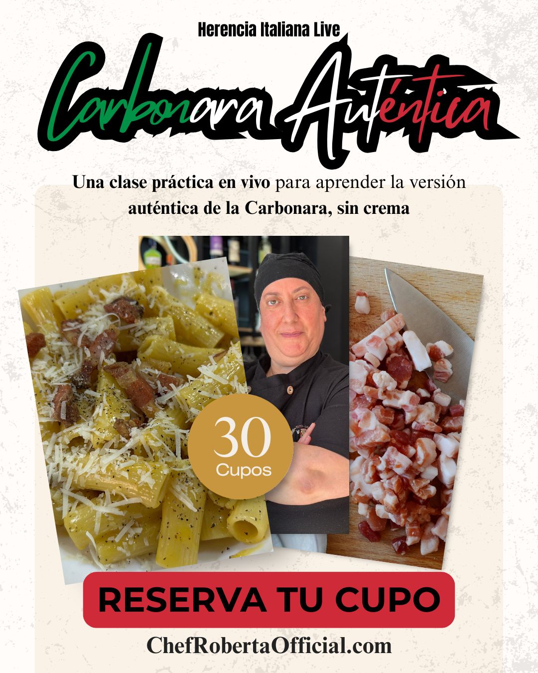 Carbonara Auténtica — Clase en Vivo con Chef Roberta | 21 de Junio