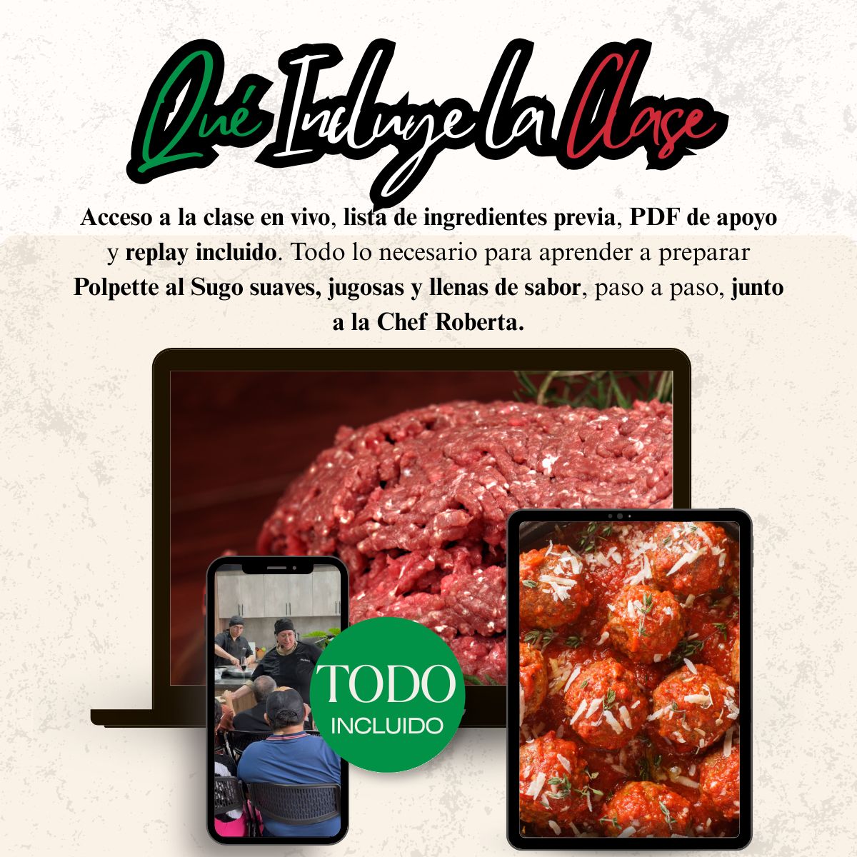 Polpette al Sugo — Clase en Vivo con Chef Roberta | 19 de Julio 2 Clase de Polpette al Sugo en Vivo con Chef Roberta